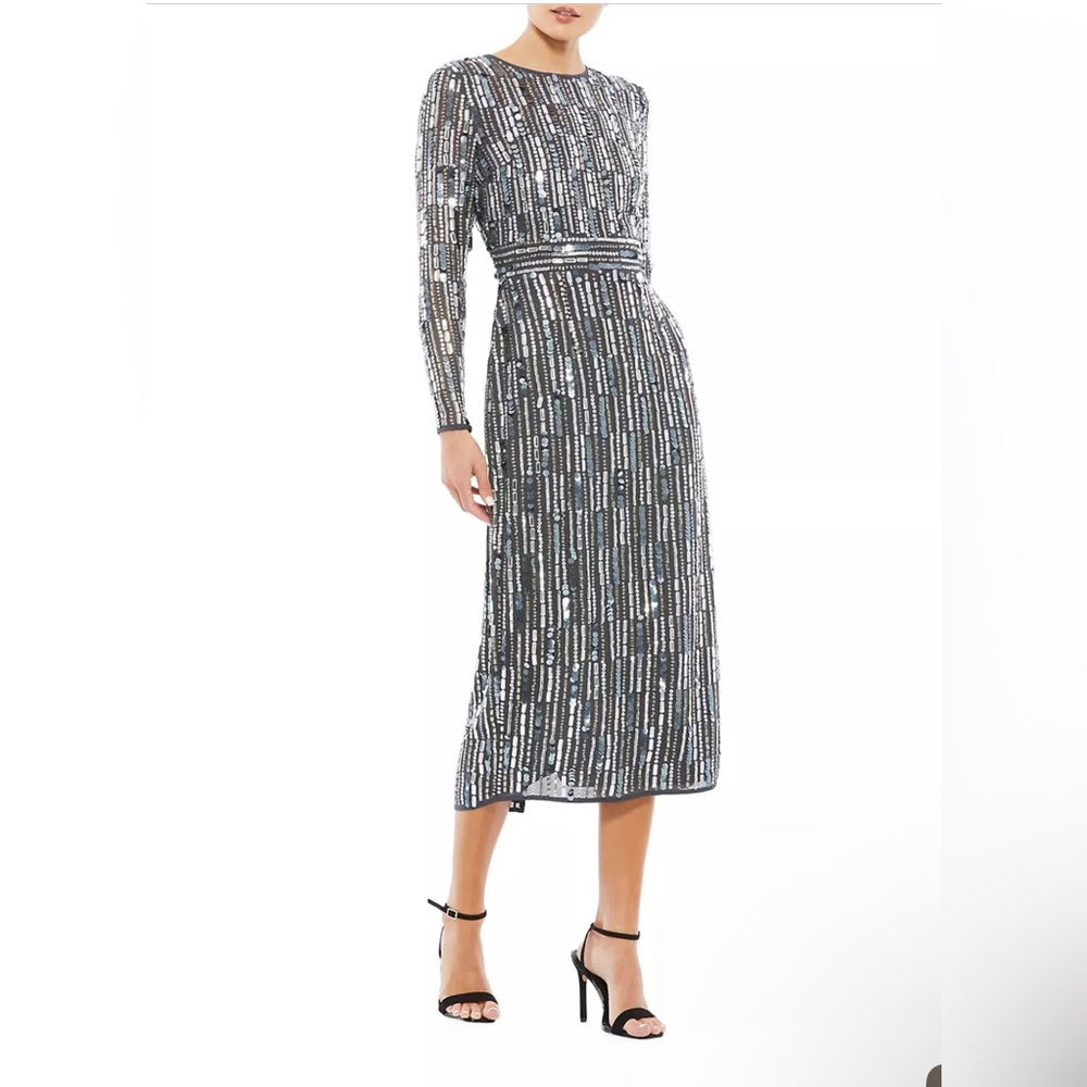 Mac Duggal Metallic Sequin Midi Dress